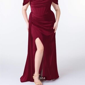 Azazie Burgundy Off-Shoulder Maxi Dress